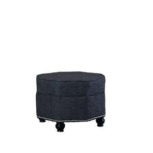 23" Blue Gray Polyester Blend And Black Specialty Storage Ottoman