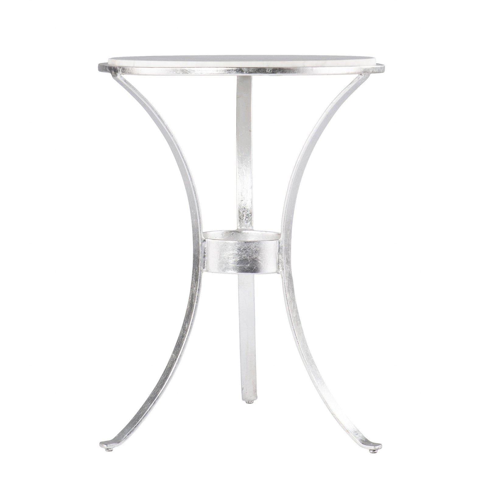 23" Silver And White Marble Curvy Leg Round End Table