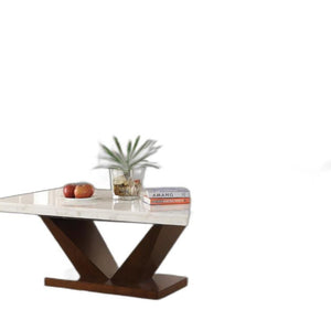 23" Walnut And White Marble Manufactured Wood Square End Table