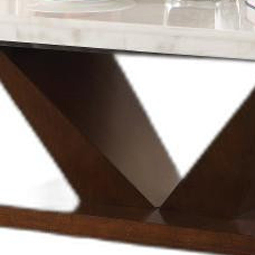 23" Walnut And White Marble Manufactured Wood Square End Table