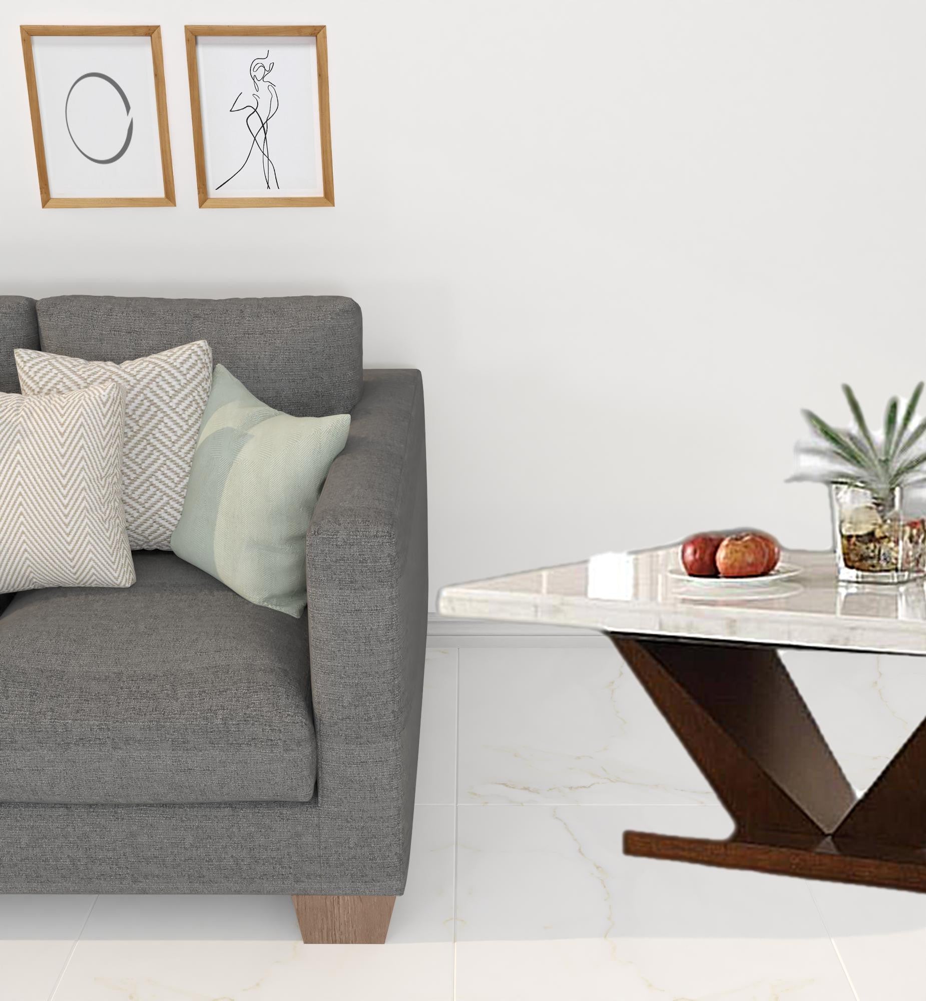 23" Walnut And White Marble Manufactured Wood Square End Table