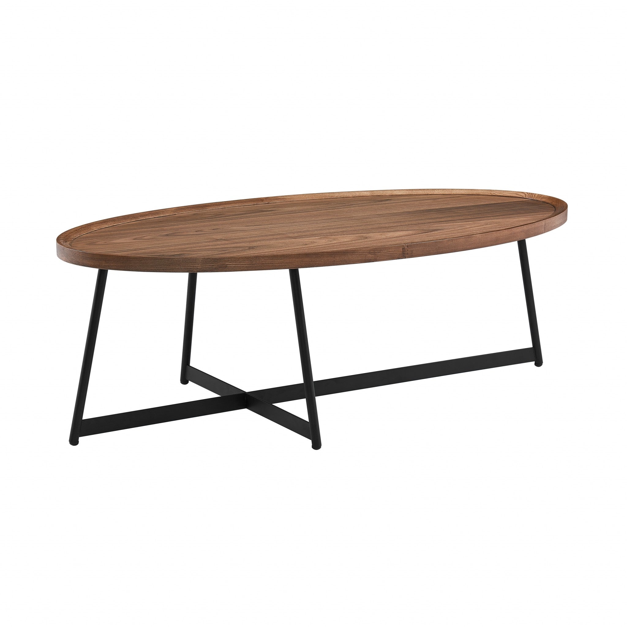 24" Black And Walnut Manufactured Wood Oval Coffee Table