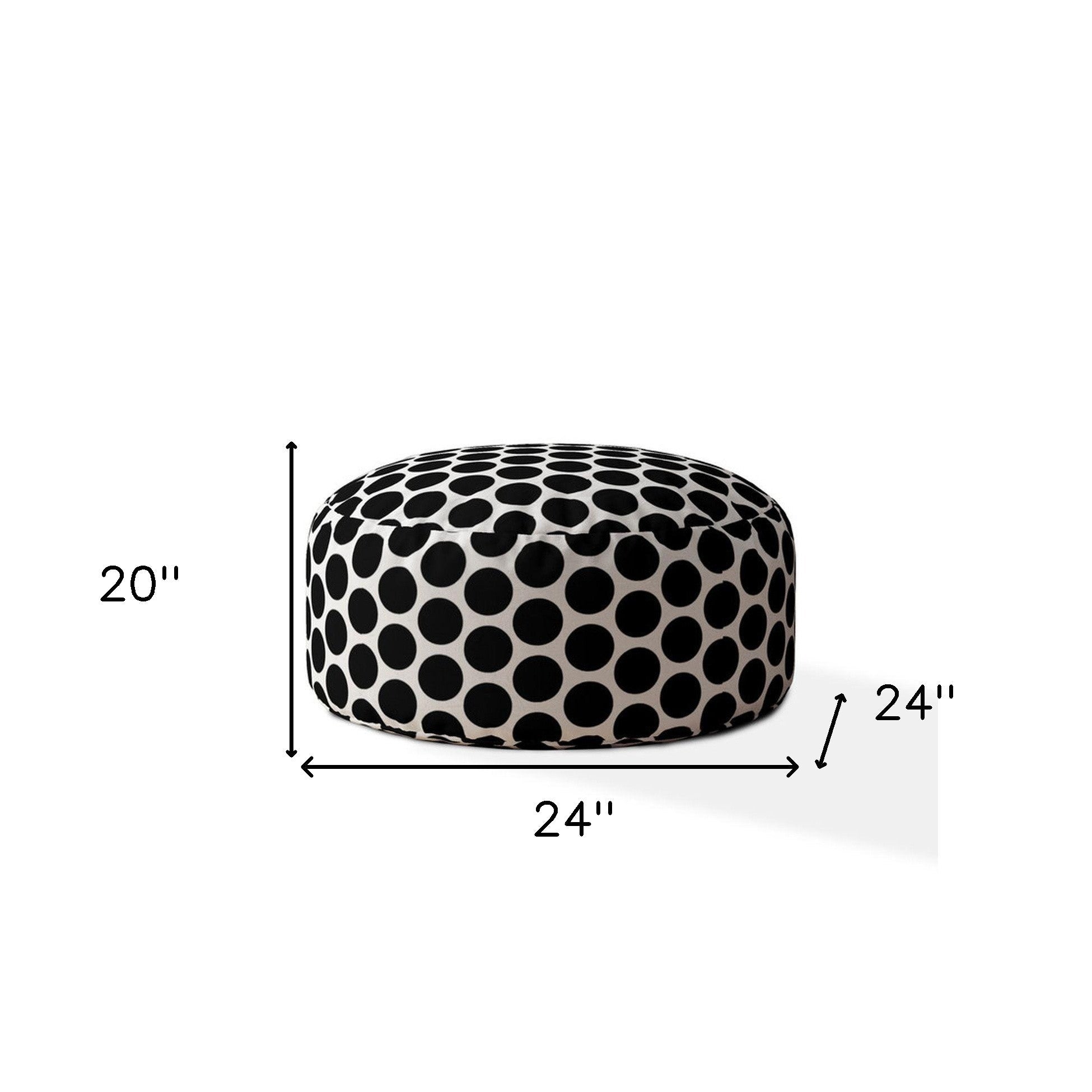 24" Black Cotton Round Polka Dots Pouf Ottoman