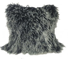 Black Genuine Tibetan Lamb Fur Pillow with Microsuede Backing 24