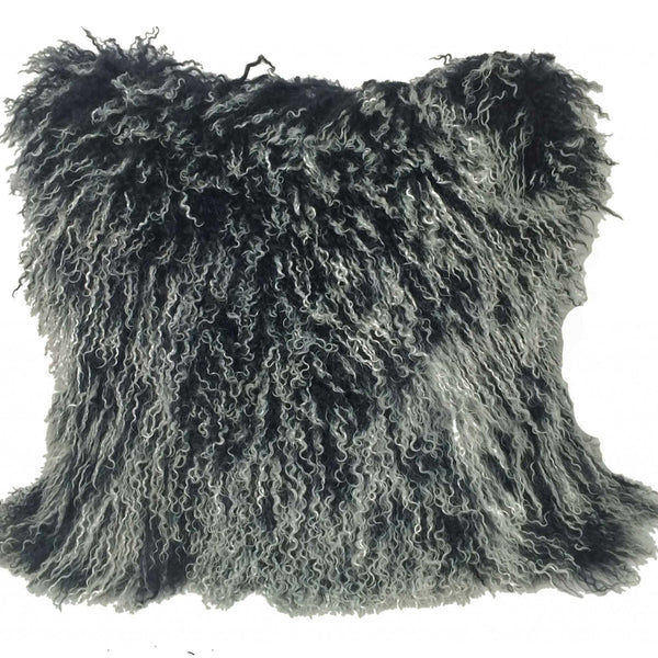 Black Genuine Tibetan Lamb Fur Pillow with Microsuede Backing 24"