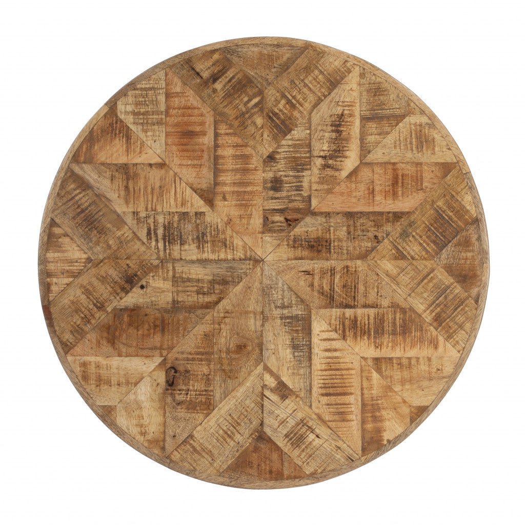 Brown Solid Wood and Black Round End Table 24"