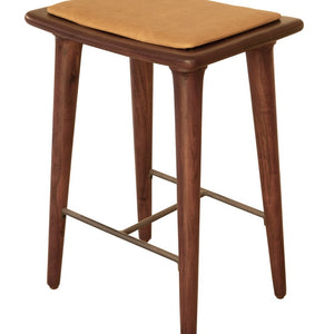 24" Brown Solid Wood and Leather Backless Counter Height Bar Chair