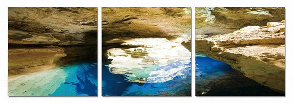 24" Canvas 3 Panels Blue Grotto Color Photo