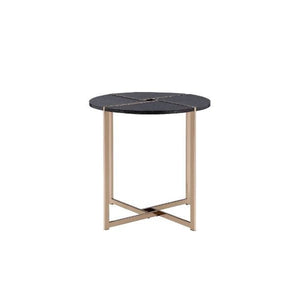 24" Champagne And Black Manufactured Wood And Metal Round End Table