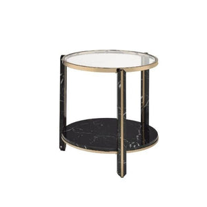 24" Champagne And Clear Glass And Metal Round End Table With Shelf
