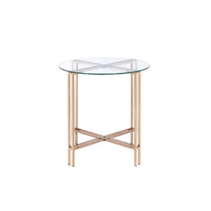 24" Champagne And Clear Glass And Metal Round End Table