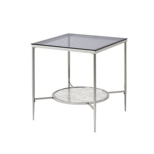 24" Chrome And Clear Glass And Metal Square End Table With Shelf