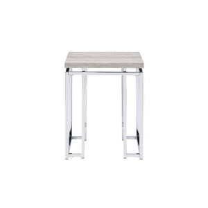 24" Chrome And Natural Oak Manufactured Wood And Metal Square End Table