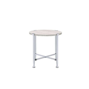 24" Chrome And White Oak Manufactured Wood And Metal Round End Table