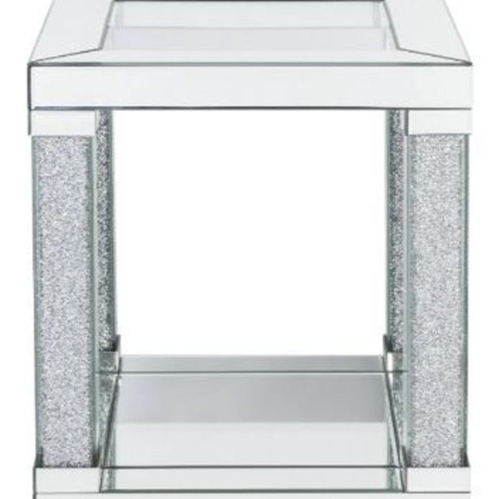 24" Clear Glass And Mirrored Square End Table With Shelf