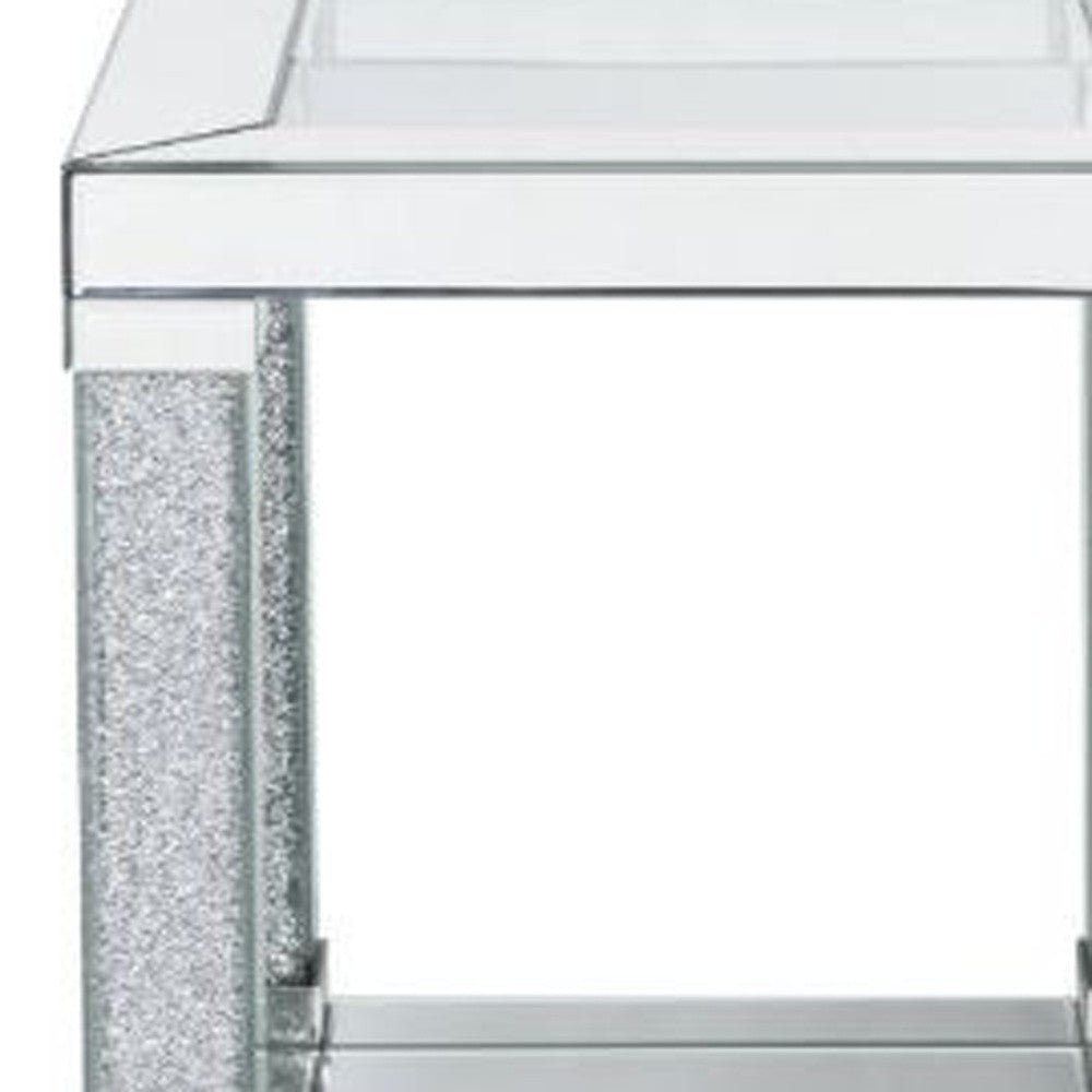 24" Clear Glass And Mirrored Square End Table With Shelf