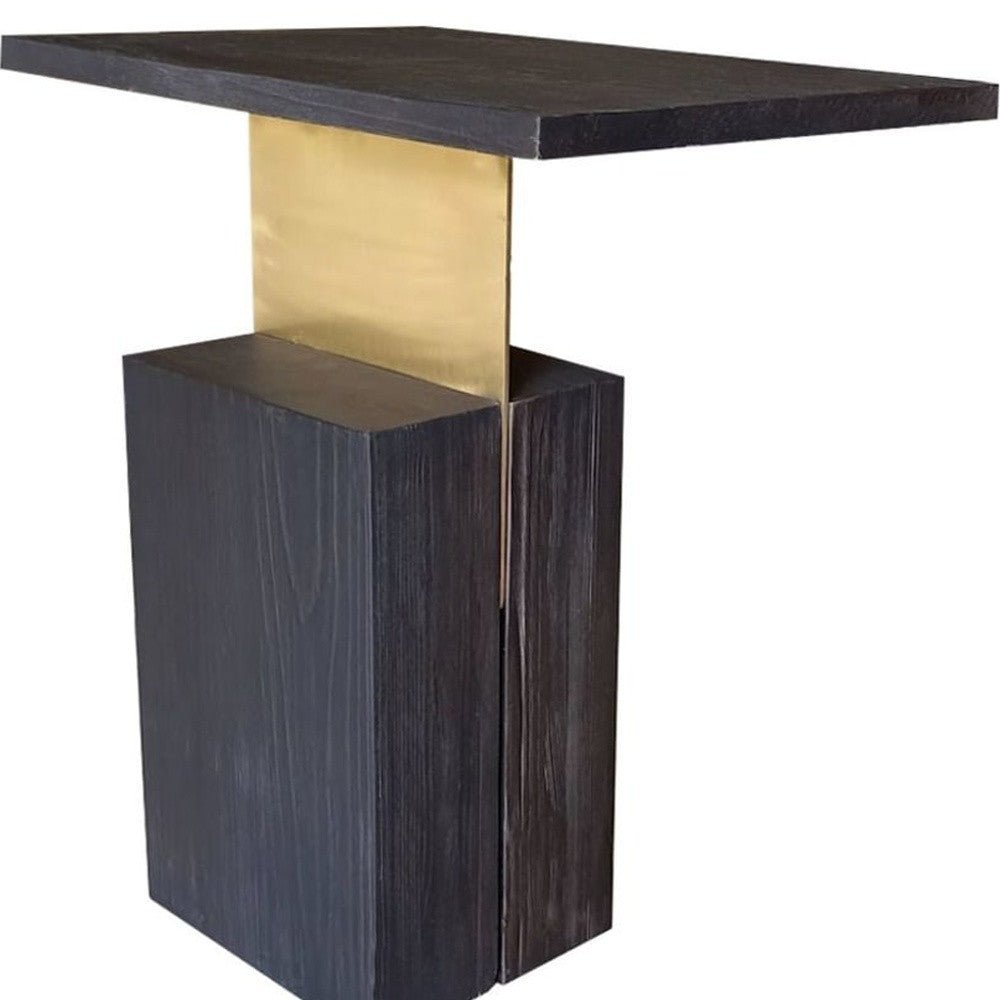 24" Dark Gray Solid Wood and Gold Rectangular End Table