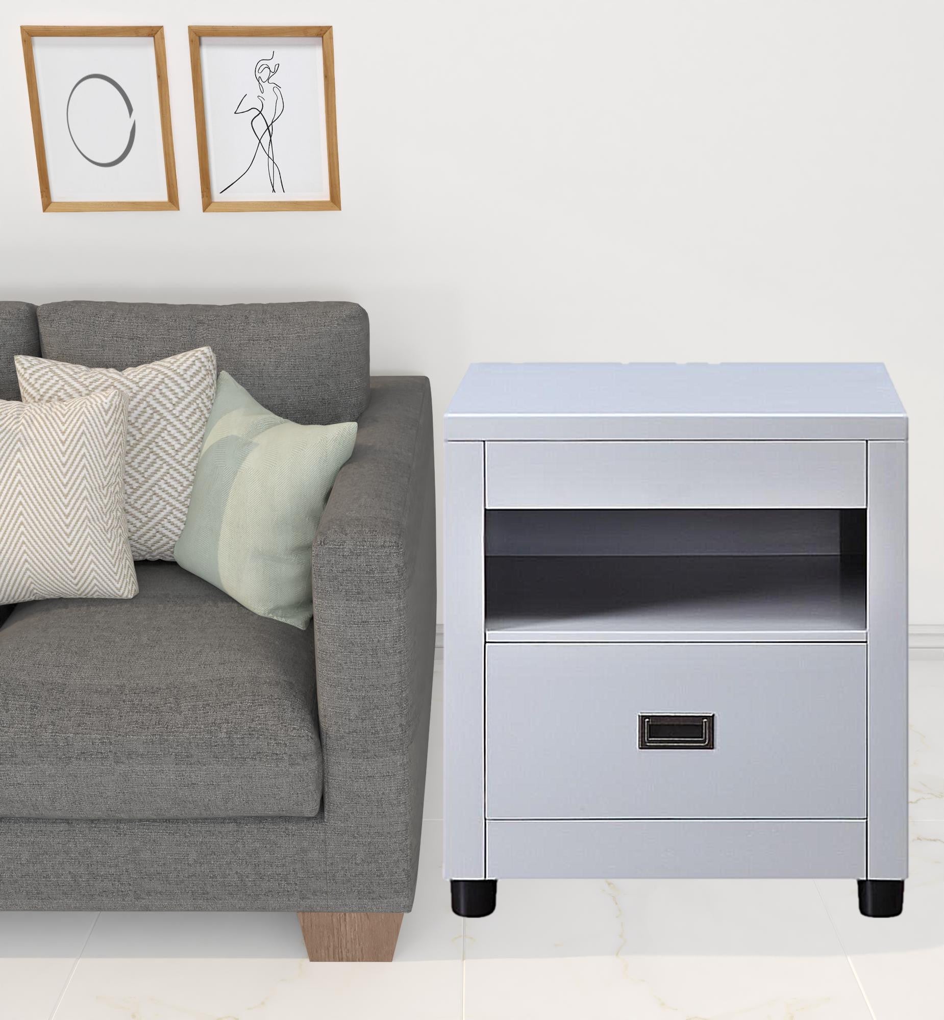 24" Dove Gray Square End Table With Drawer And Shelf