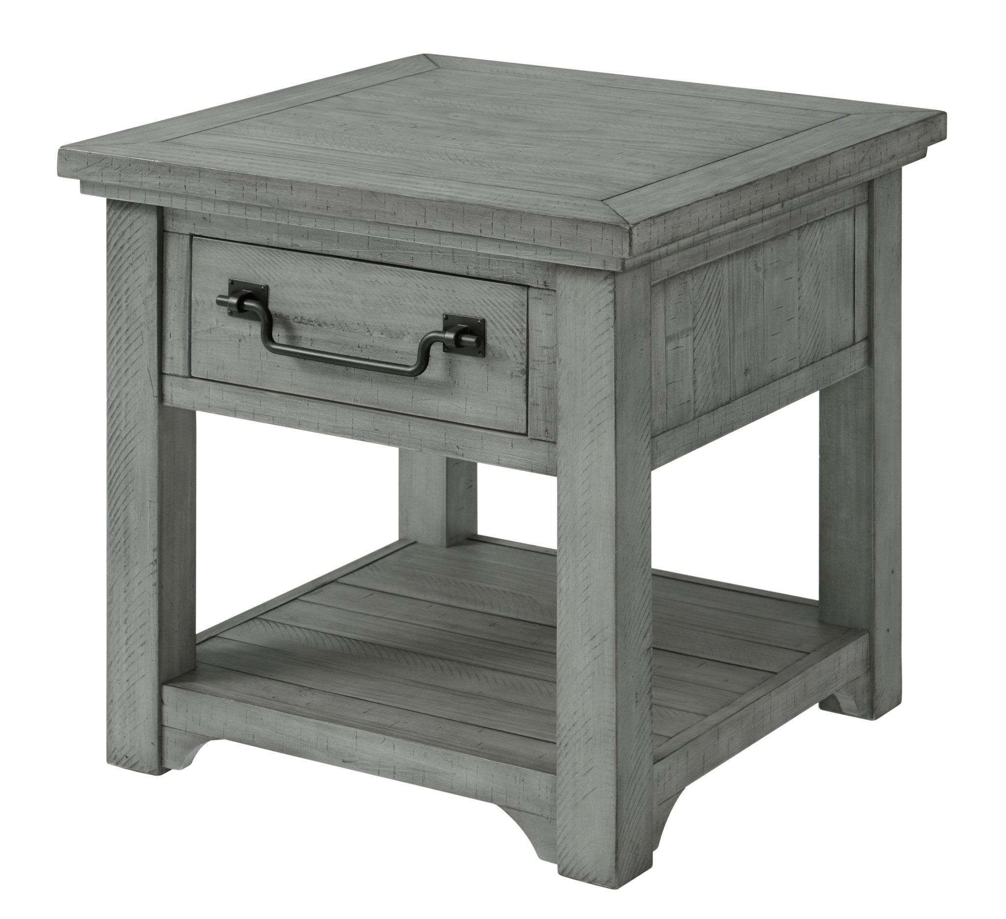 24" Grey Solid Wood Square End Table With Drawer And Shelf