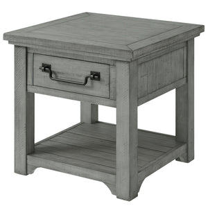 24" Grey Solid Wood Square End Table With Drawer And Shelf