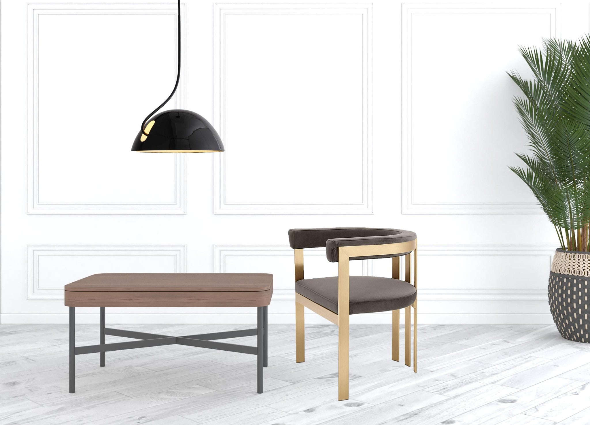 24" Grey Velvet And Gold Arm Chair