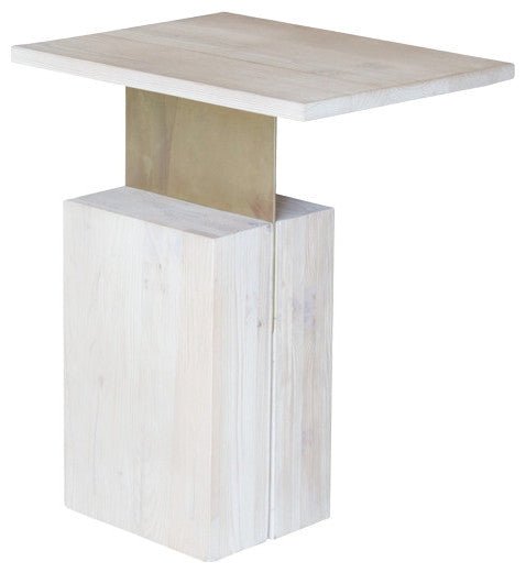 24" Natural and Gold Solid Wood Rectangular End Table