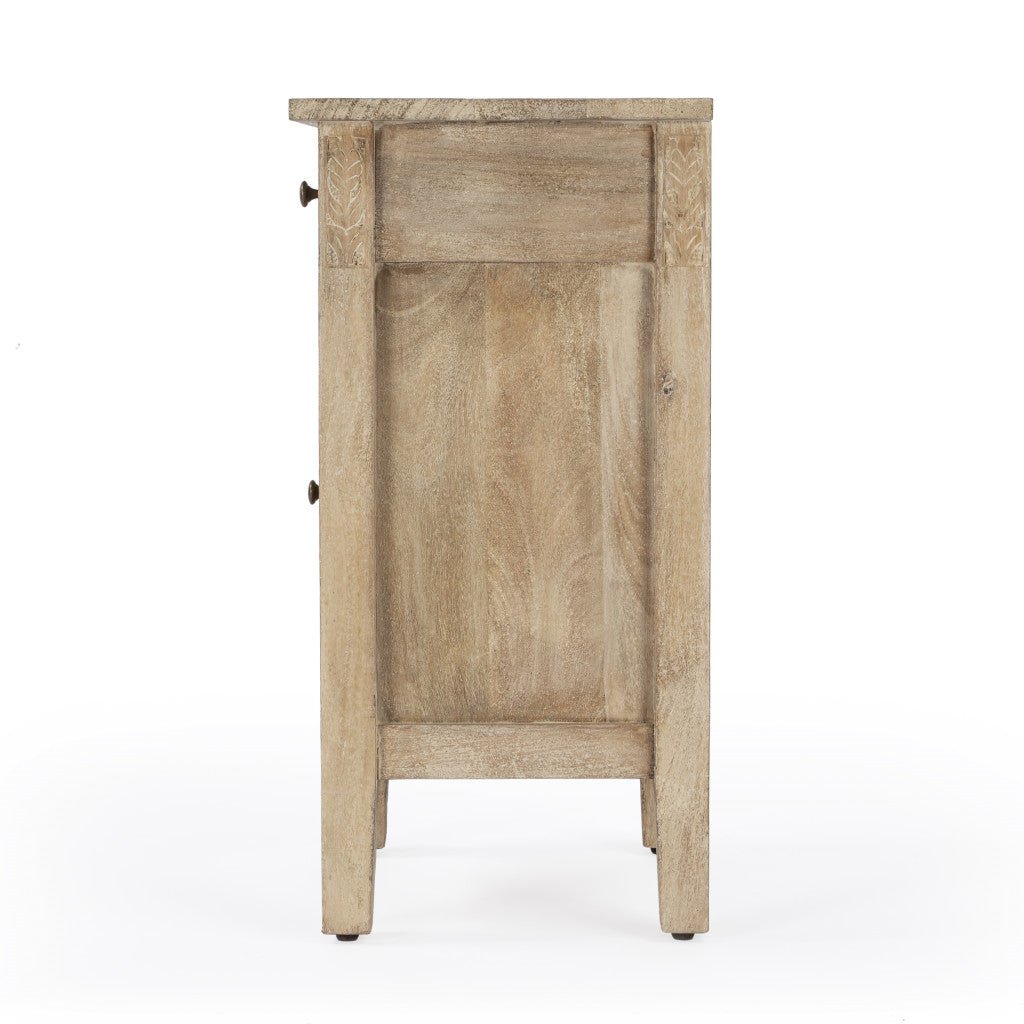 24" Natural Brown Solid Wood End Table With Cabinet and Drawer