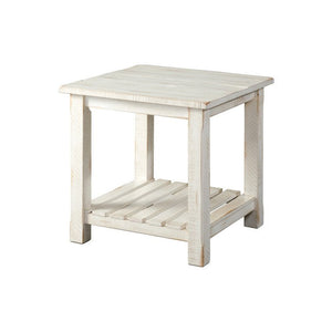 24" Rustic White Solid Wood Square End Table With Shelf