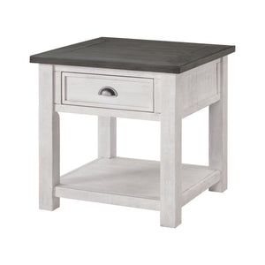 24" White and Grey Solid Wood End Table With Drawer And Shelf