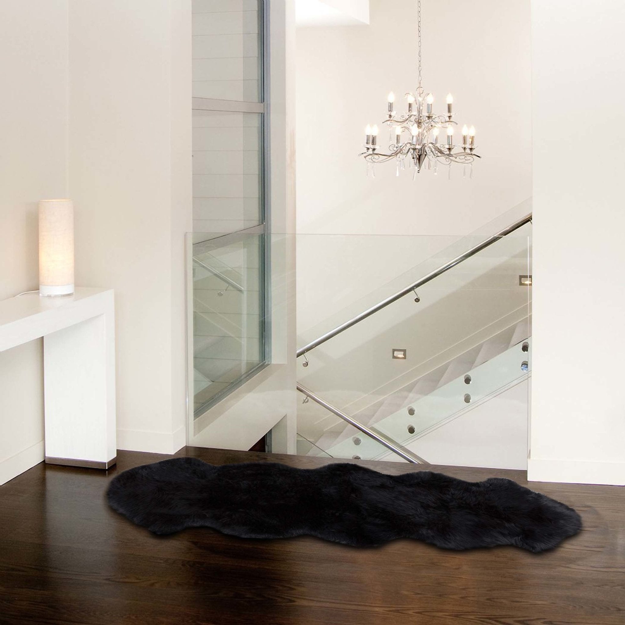 Black Double Sheepskin Area Rug - 24" x 72" x 2"