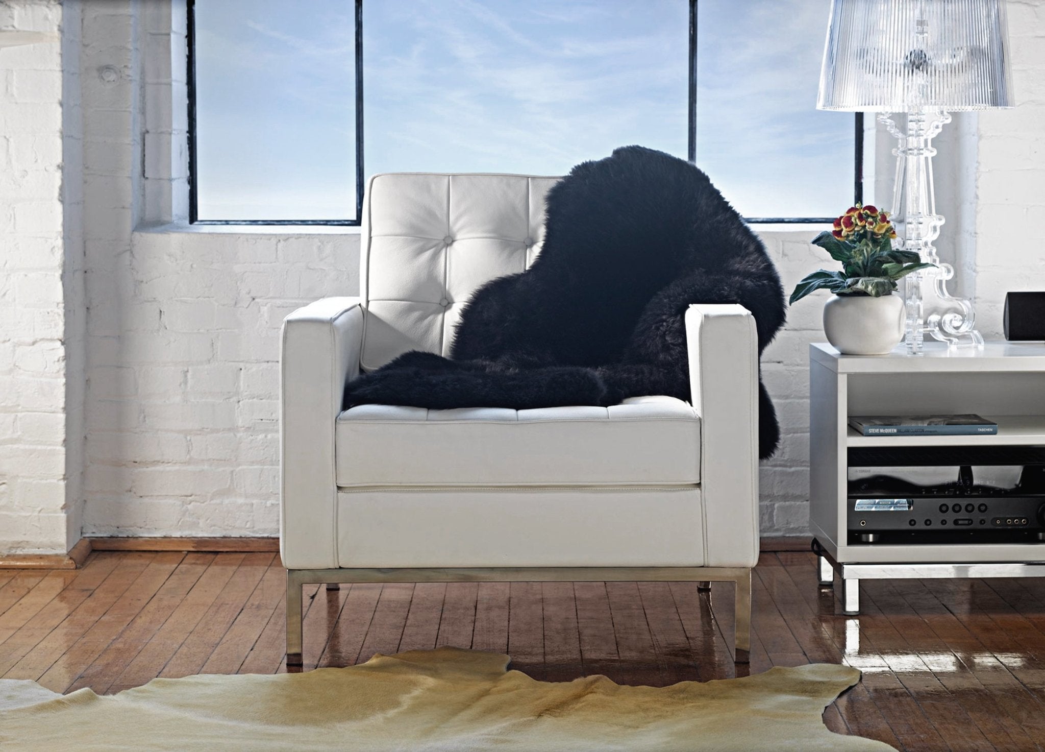 Black Double Sheepskin Area Rug - 24" x 72" x 2"