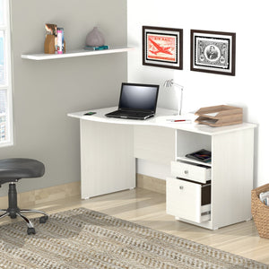 55" White Mirrored Computer Desk With Two Drawers