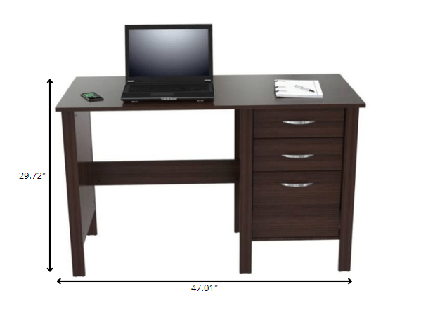47" Espresso Mirrored Computer Desk With Three Drawers