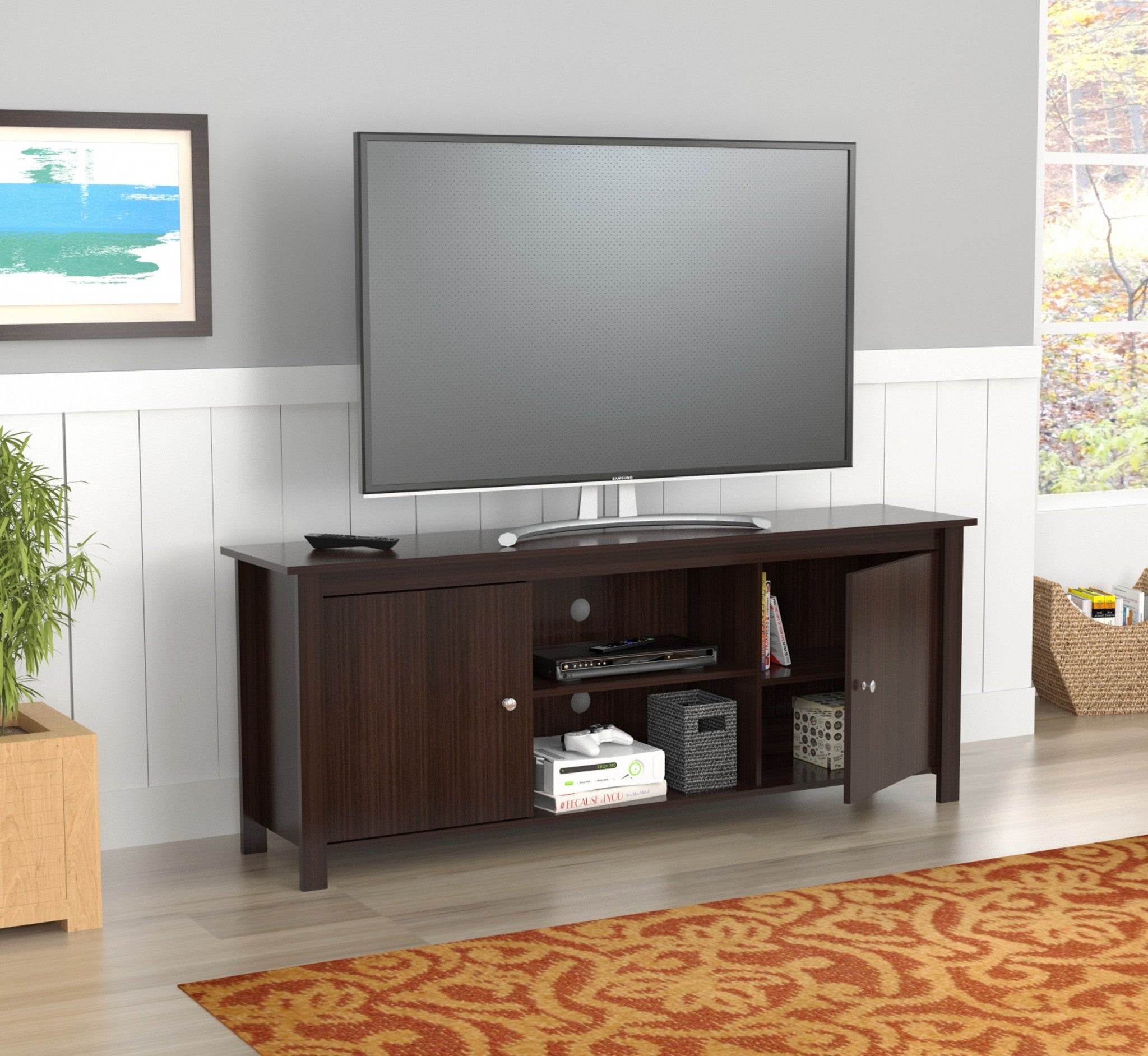 Espresso Finish Wood Media Center And Tv Stand