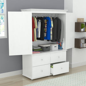 47" White Melamine Mirrored Four Drawer Combo Dresser