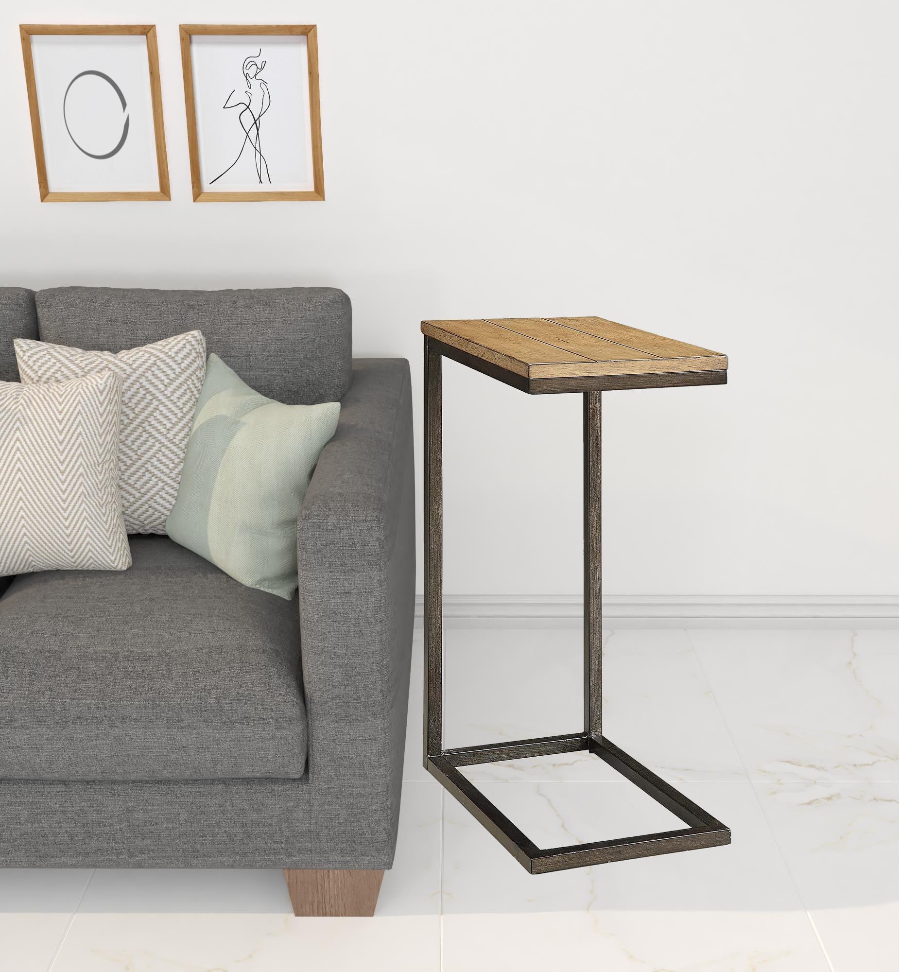 Black And Oak Solid Wood Rectangular End Table 25"