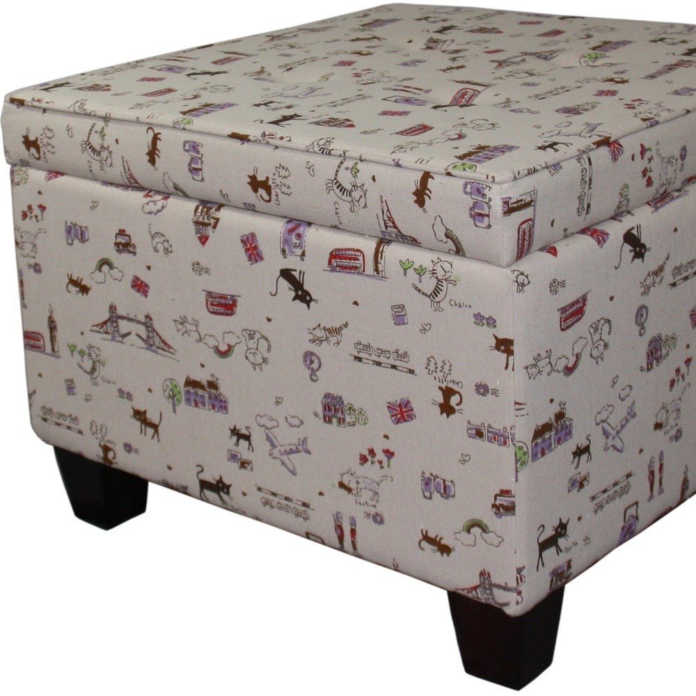 25" Brown Polyester Blend And Black Storage Ottoman