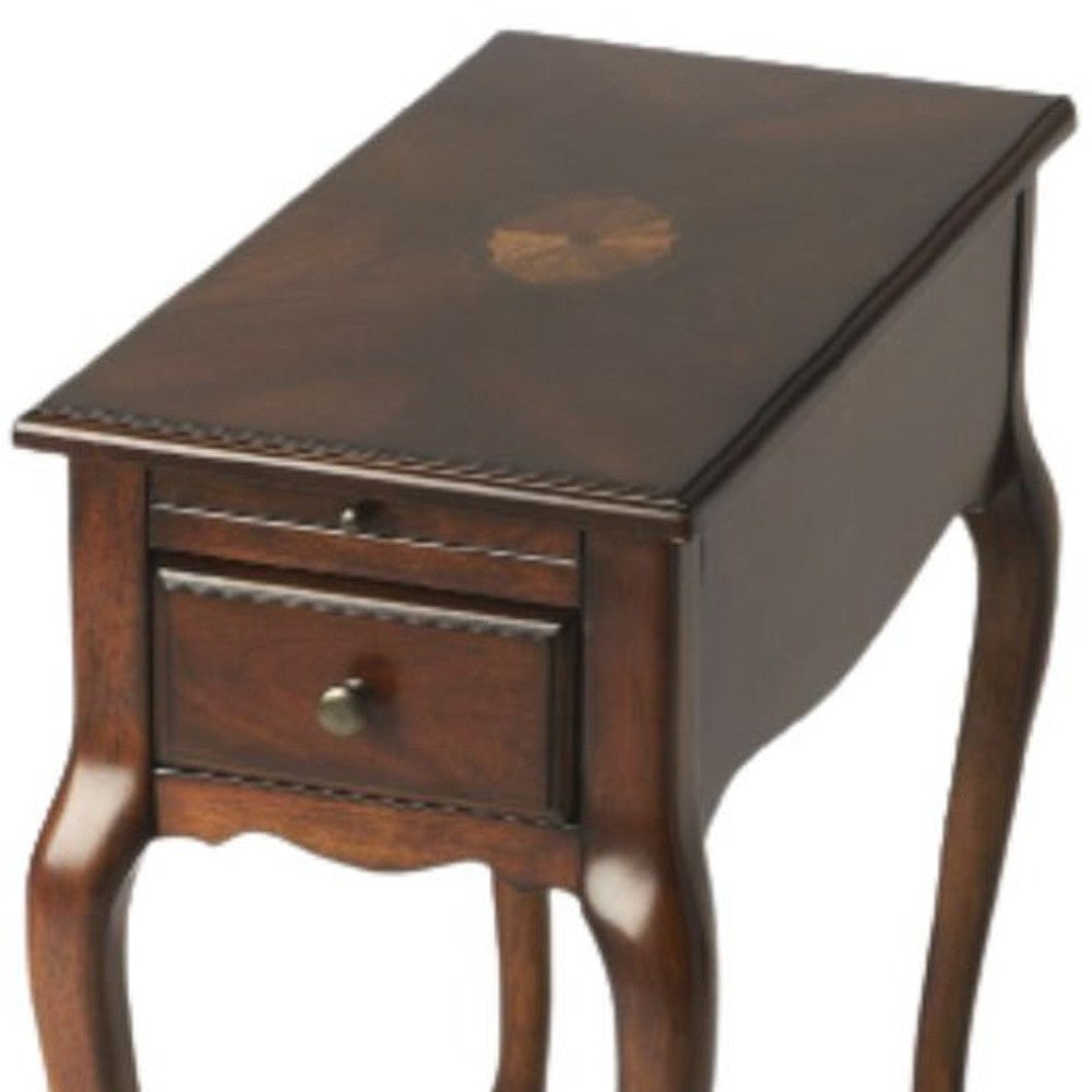 Cherry Brown Solid And Wood Rectangular End Table With Drawer 25"