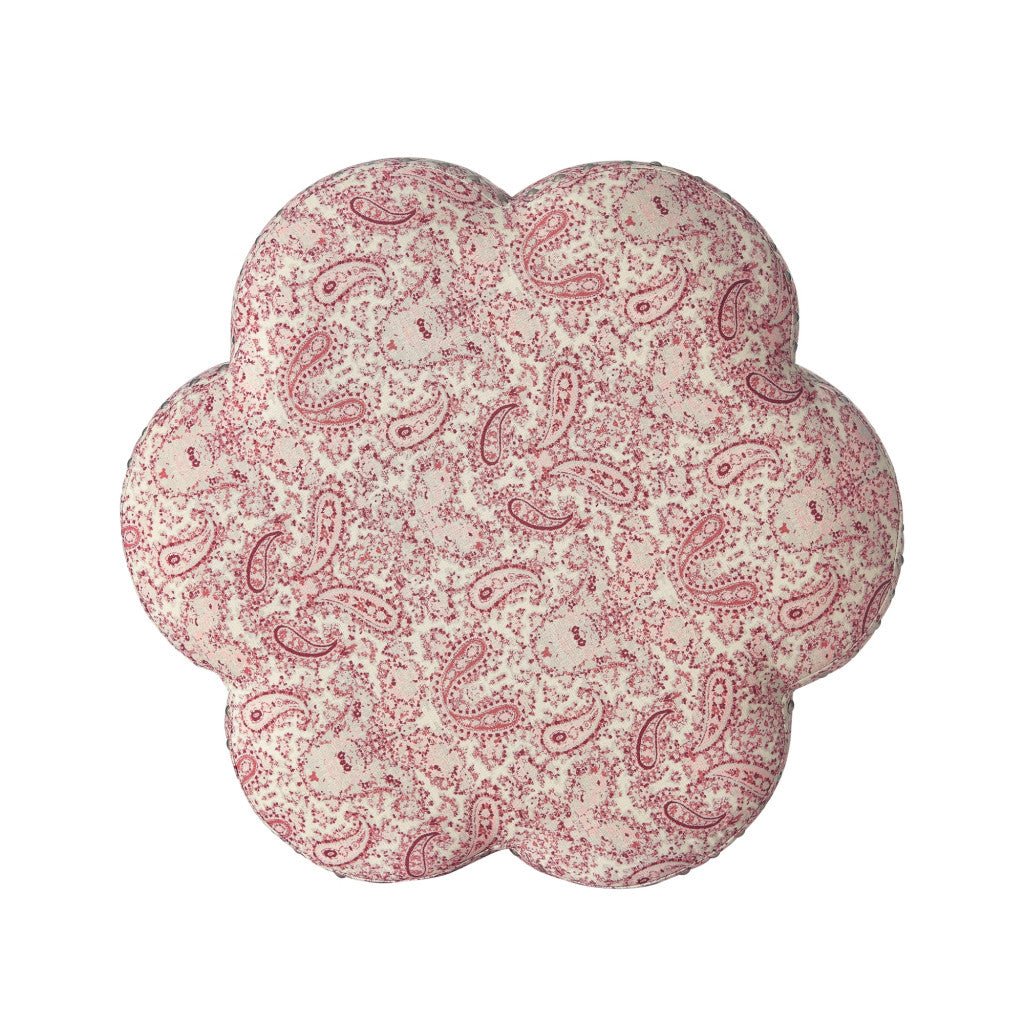 25" Paisley Red 100% Linen Specialty Ottoman