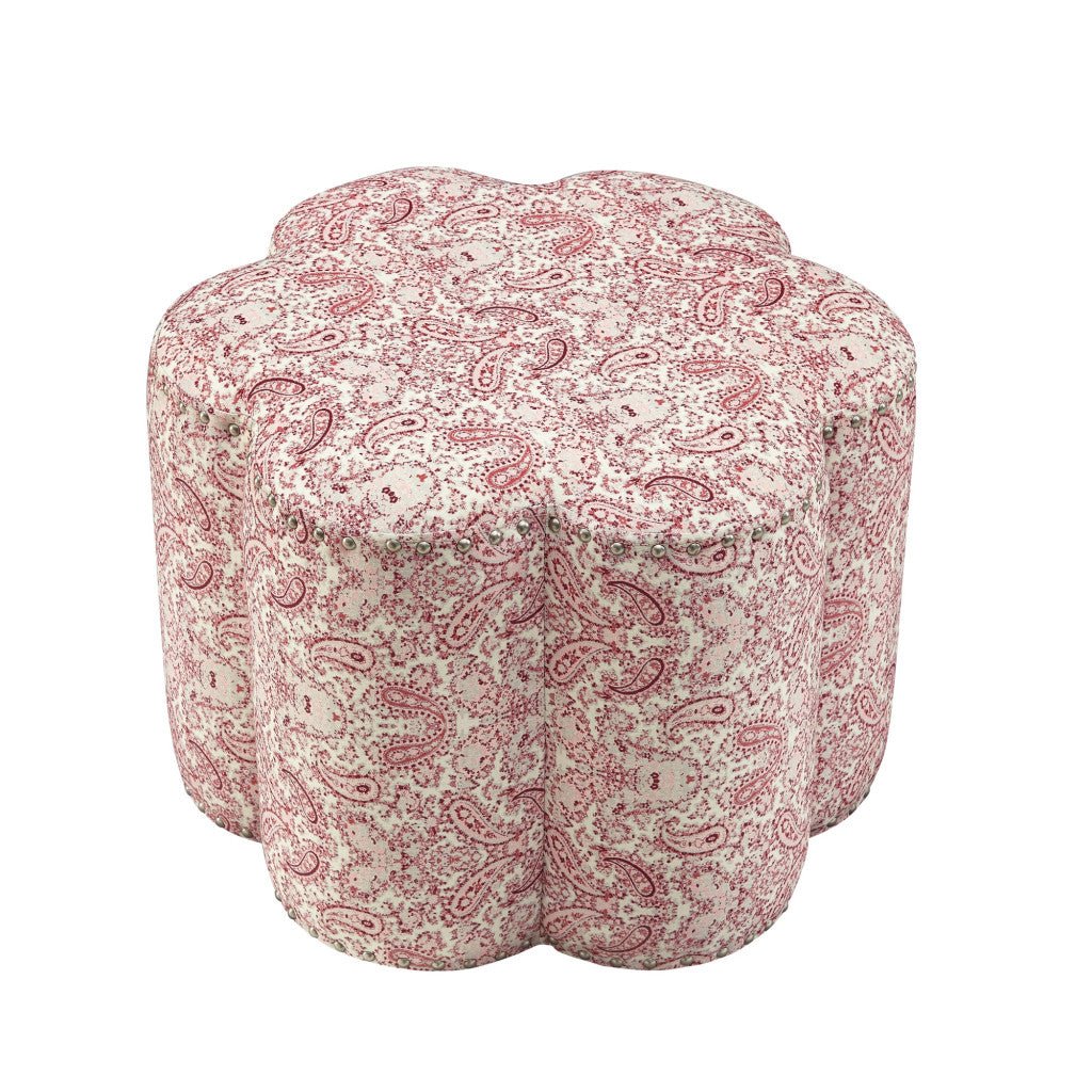 25" Paisley Red 100% Linen Specialty Ottoman