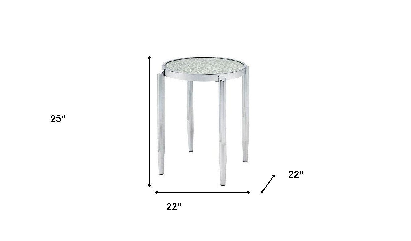 25" Silver Mirrored And Metal Round End Table