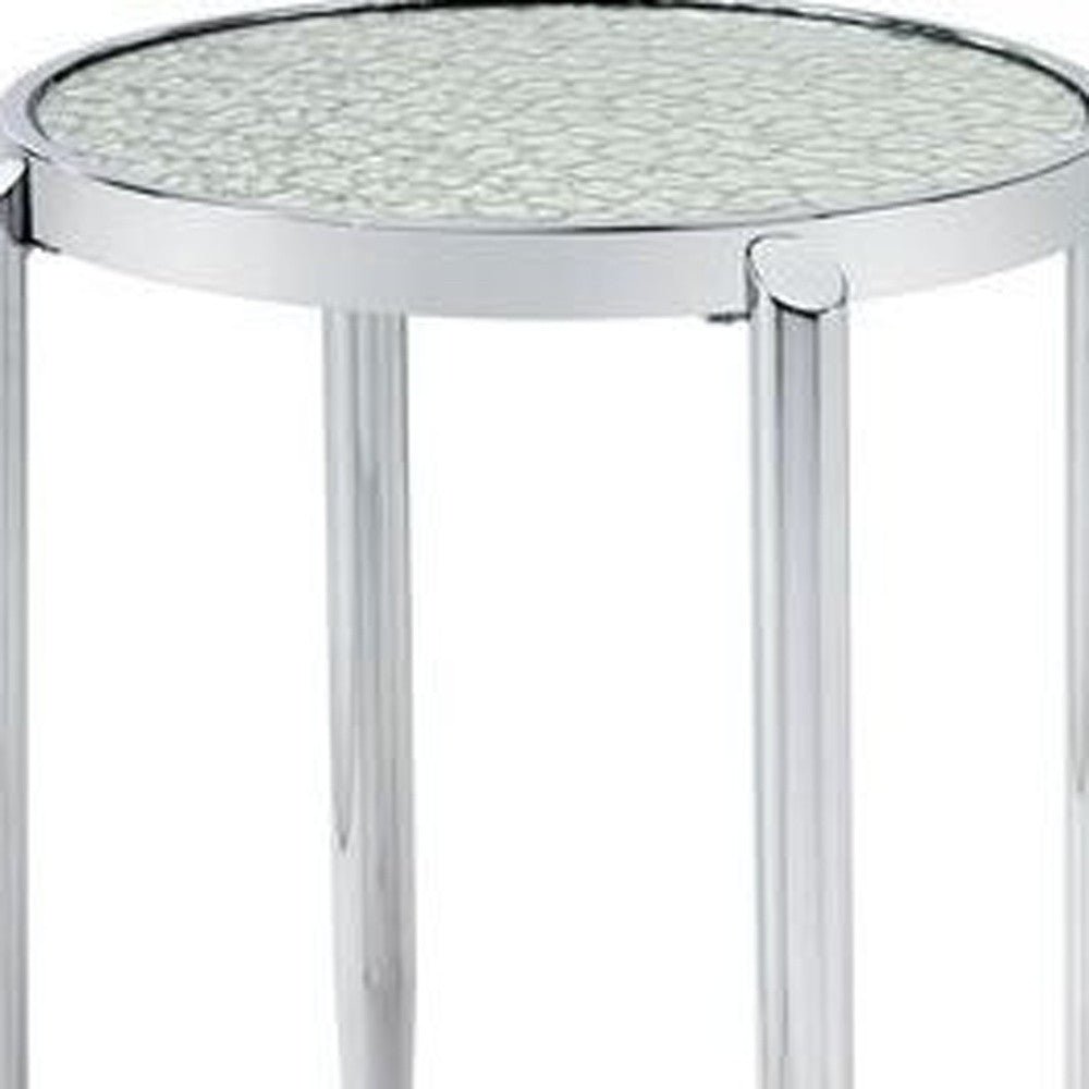 25" Silver Mirrored And Metal Round End Table