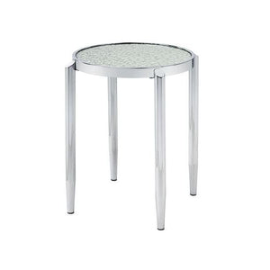 25" Silver Mirrored And Metal Round End Table