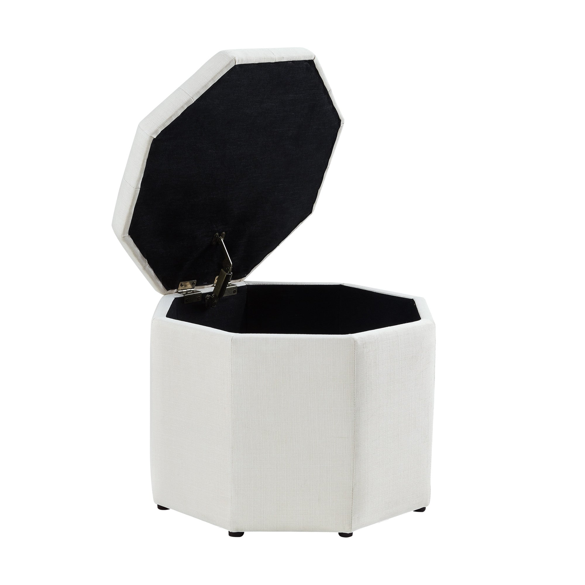 25" White Linen And Black Tufted Specialty Storage Ottoman