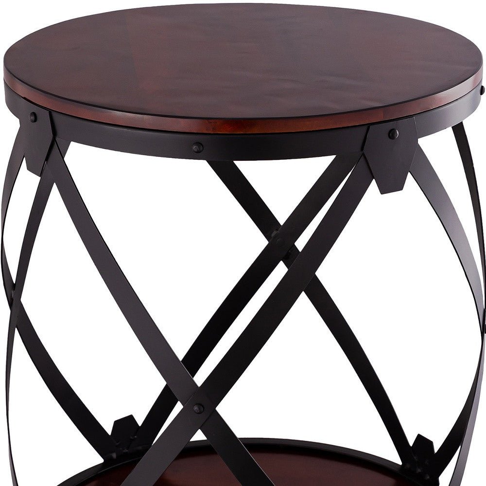 26" Black And Chestnut Solid Wood Round End Table