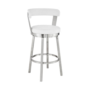 26" Chic White Faux Leather with Stainless Steel Finish Swivel Bar Stool