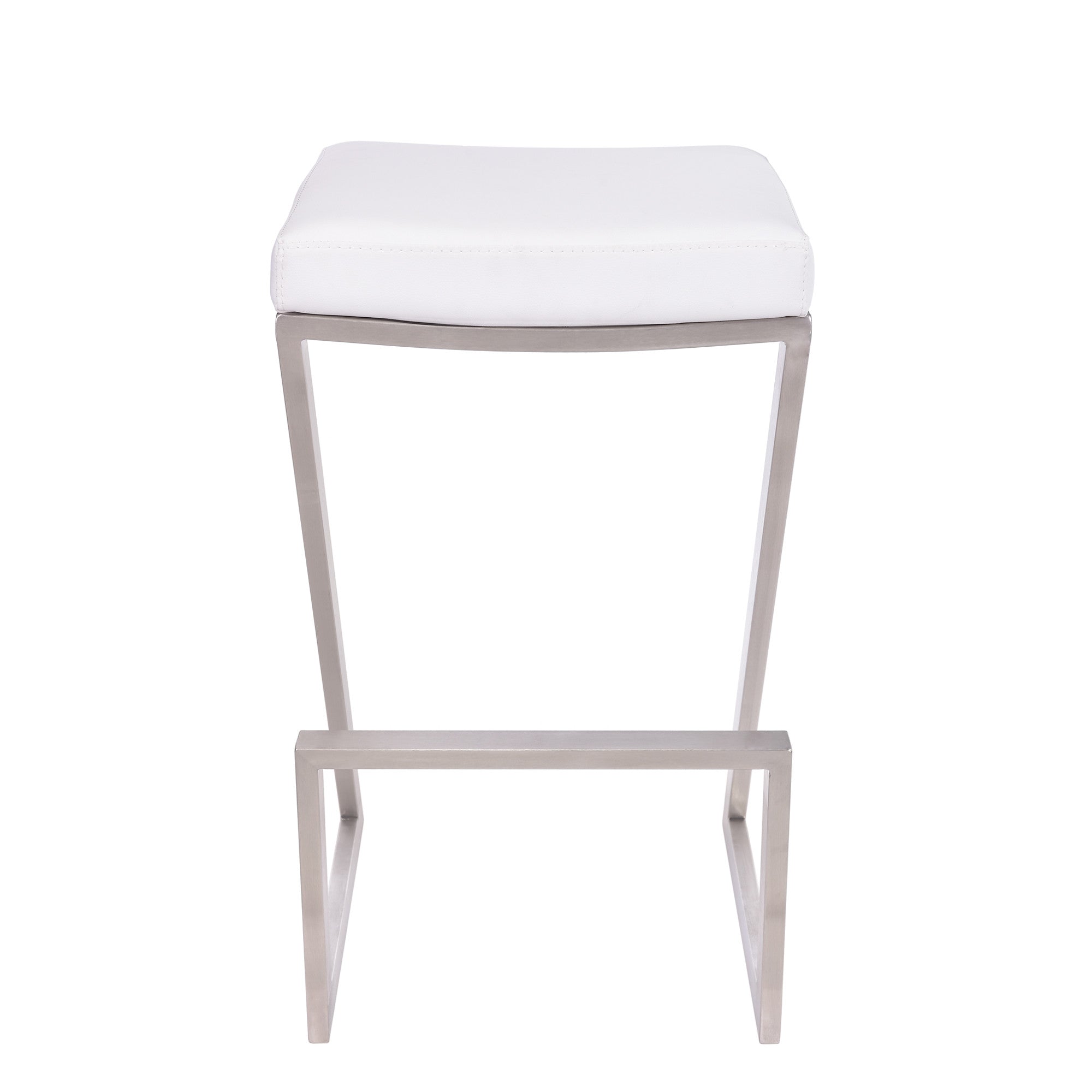 Contempo White Faux Leather and Stainless Backless Bar Stool 26"