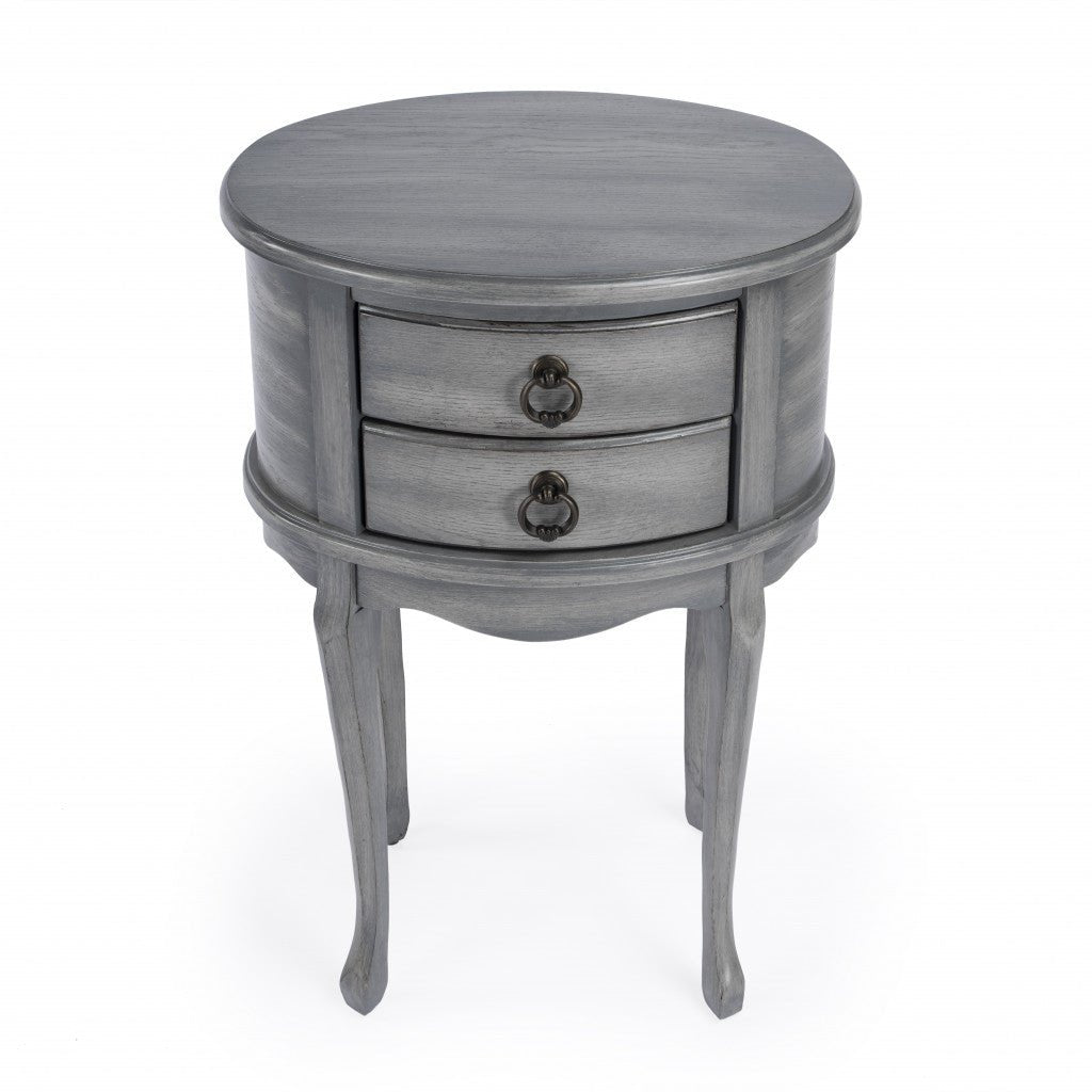 26" Grey And Gray Manufactured Wood Oval End Table With Two Drawers