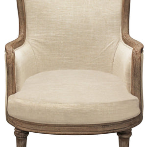 26" Ivory Linen And Natural Solid Color Arm Chair