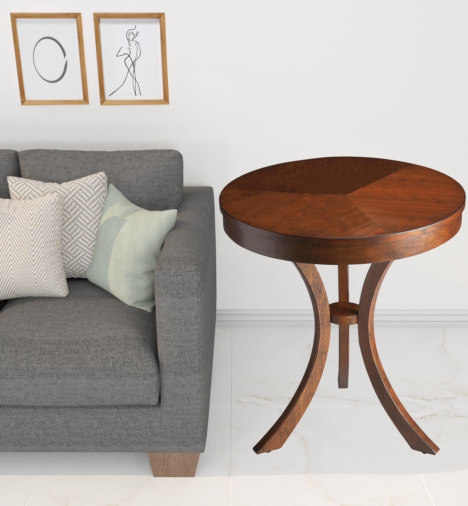 26" Medium Brown Manufactured Wood Round End Table